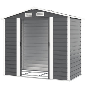 7' x 4' Outdoor Storage Shed, Metal Garden Shed with Lockable Doors and Gloves for Backyard, Garden, Patio, Dark Grey