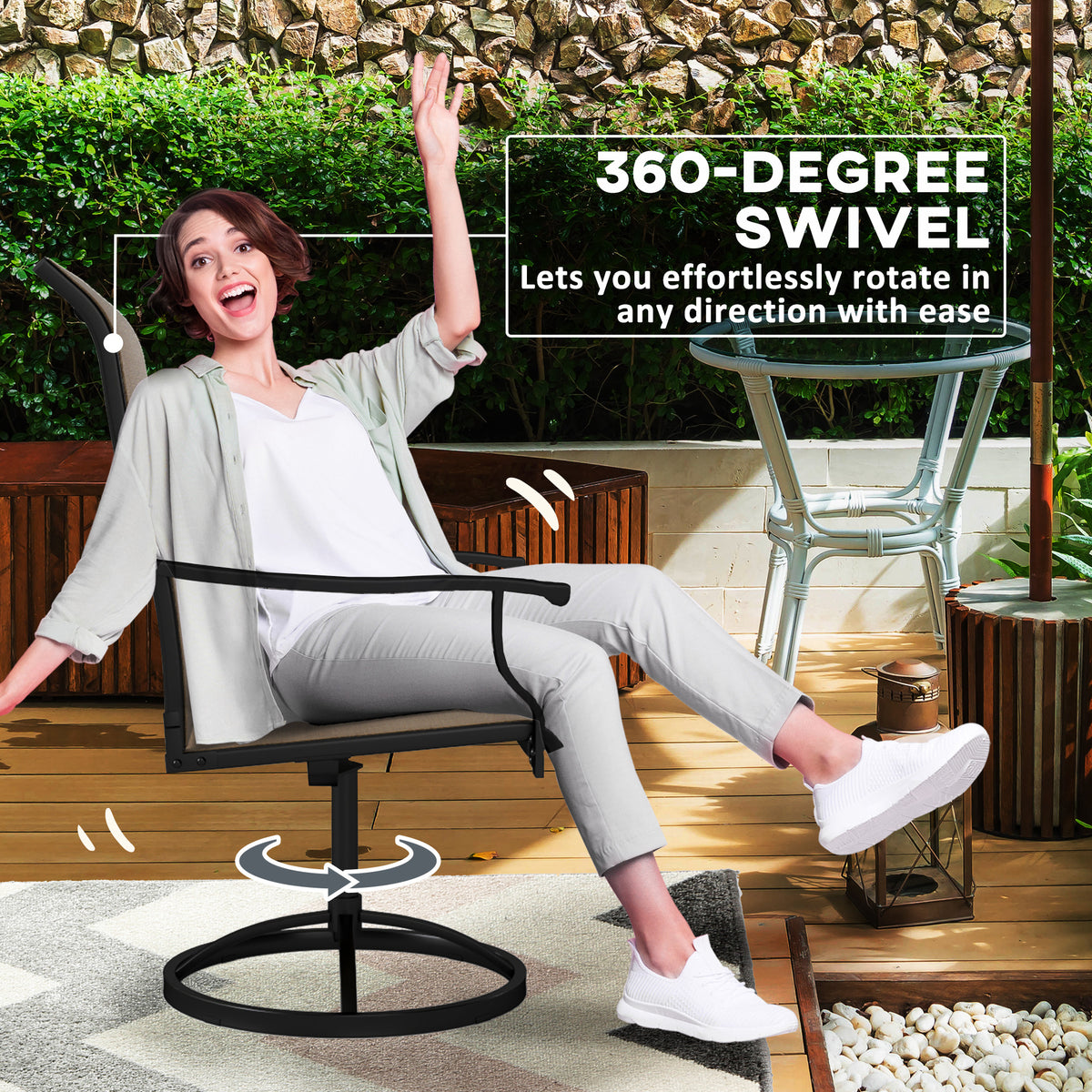 Outdoor Swivel Dining Chairs Set of 2, High Back Swivel Chairs with All Weather Mesh for Deck, Backyard – view 10