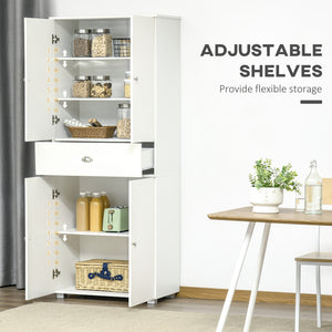 72" Kitchen Pantry Cabinet, Modern Kitchen Pantry Storage Cabinet with 4 Doors and 3 Adjustable Shelves, White