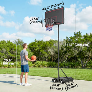 Soozier Portable Basketball Hoop Outdoor, 4.4-10ft Adjustable Height Basketball Goal with Wheels, Fillable Base