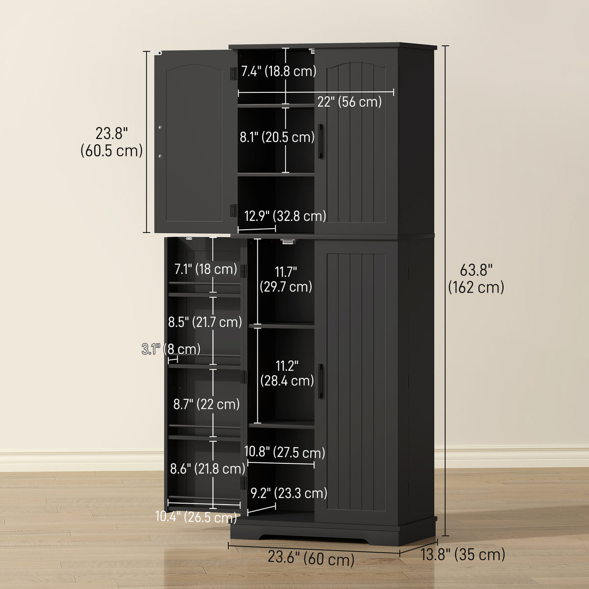Tall Pantry Cabinet, 64" Storage Cabinet with Adjustable Shelves and 8 Door Spice Racks for Kitchen – view 2
