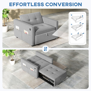Convertible Chair Bed, Pull Out Sleeper Chair with USB, Adjustable Backrest, Small Velvet Futon Sofa Bed – view 10