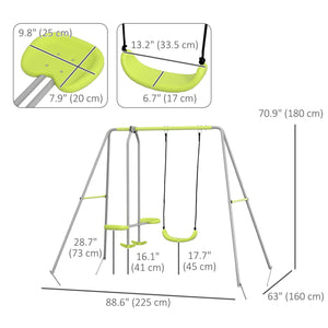 Swing Set for Kids, Heavy Duty A-Frame Metal Swing Frame with Glider, Swing Seat, Ground Stakes for Backyard, Green