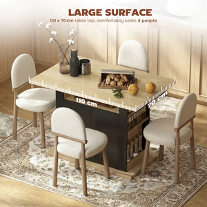 Kitchen Island Dining Table with Storage Cabinet, Large Tabletop for 4 People, 4-Door Cupboard & Shelves, Black