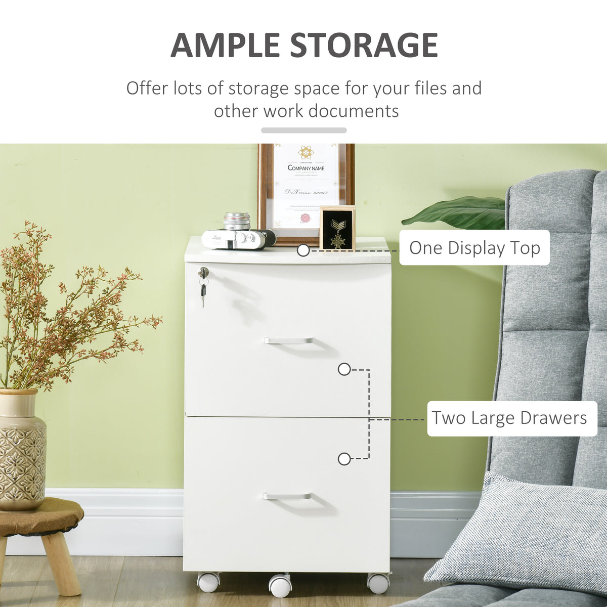 L-Shaped Computer Desk and File Cabinet Set for Bedroom, White