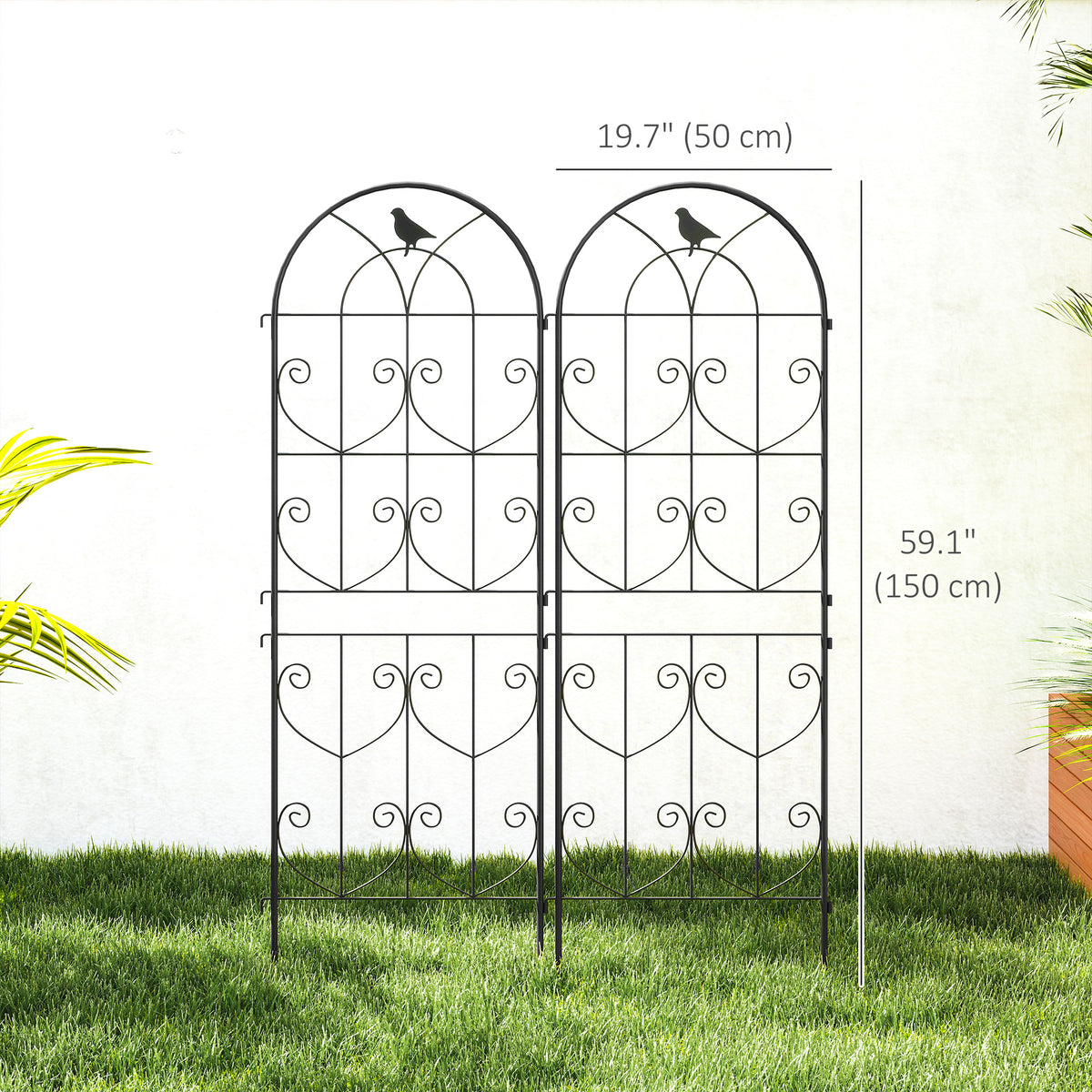 Set of 2 Metal Garden Trellis, Decorative Trellis Panels, Bird Design, 120 x 50 cm, Black – view 9