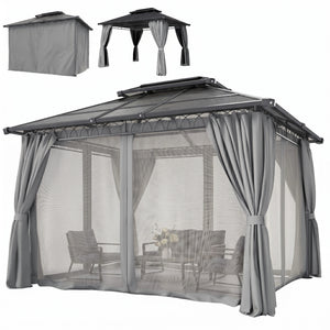 10' x 10' Outdoor Hardtop Gazebo Canopy w/ Double PC Roof, Steel Frame, Nettings – view 36