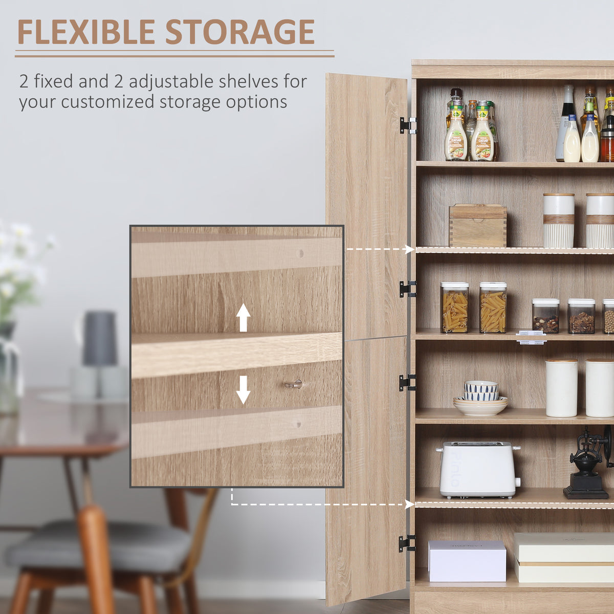 70" 4-Door Storage Cabinet, Freestanding Pantry Cabinet with Adjustable Shelves for Living Room, Natural – view 4