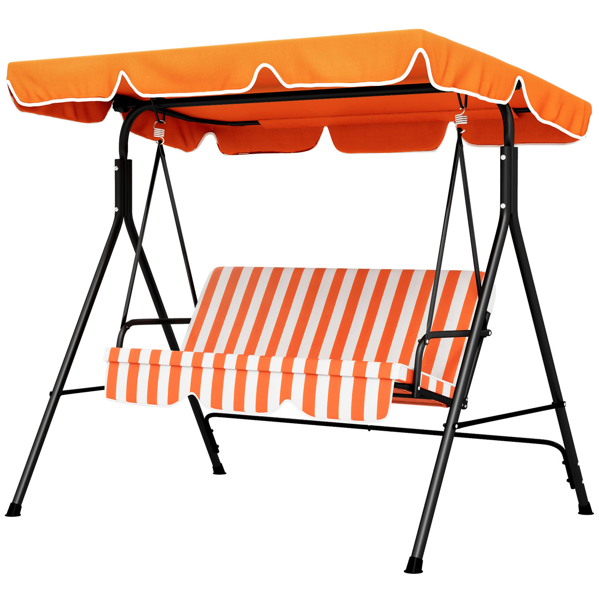 3-Seater Outdoor Porch Swing with Adjustable Canopy, Patio Swing Chair for Garden, Poolside, Backyard, Green and White