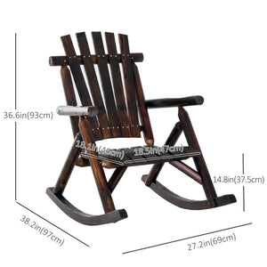 Wooden Outdoor Rocking Chair, Oversized Adirondack Patio Rocker with High Back and Slatted Seat, Carbonized – view 9