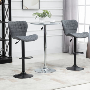 Bar Stools Set of 2, Adjustable Height Swivel Bar Chairs, Linen-feel Fabric Upholstered Kitchen Counter Stools with Wide Seat, Back and Footrest, Grey
