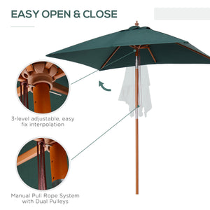 6.6x5ft Square Market Parasol, Wooden Patio Umbrella with Tilt Mechanism and 6 Bamboo Ribs – view 12