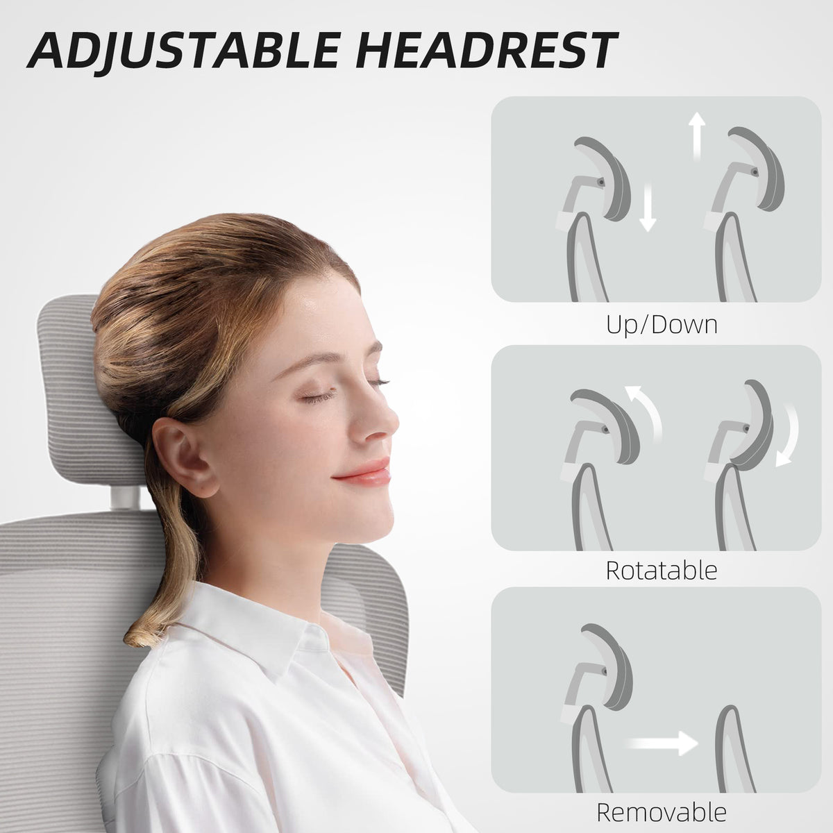 Ergonomic Mesh Office Chair, High Back Desk Chair with Rotatable Headrest, Flip-Up Armrests – view 11