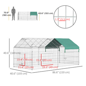 Pet Playpen with Roof, Metal Guinea Pig Cage, Rabbit Pen, Chicken Coop Run, Catio Cat Enclosure with Cover, Doors, Indoor Outdoor for Small Animals, 87" x 41" x 41", Cream