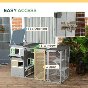 Wooden Cat Catio, 76"L Walk in Outdoor Cat House with Asphalt Roof, Platforms, Lockable Doors – view 5