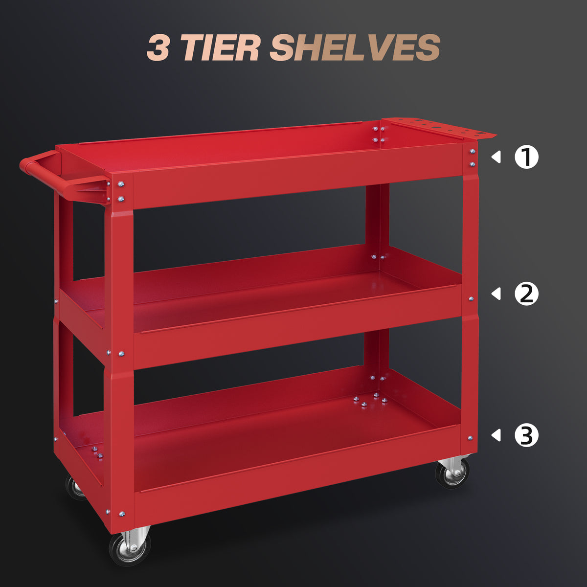 3 Tier Rolling Tool Cart with Wheels, 330 LBS Capacity Heavy Duty Utility Cart – view 17