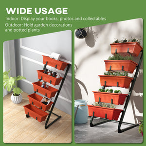 5-Tier Vertical Raised Garden Planter with 5 Boxes, Wheels, Outdoor Plant Stand for Vegetable Flowers, Brown – view 19
