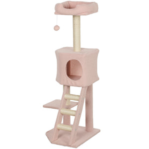 47" Tall Cat Tree Tower with Condo, Ladder, Scratching Posts and Hanging Ball, Light Grey – view 15
