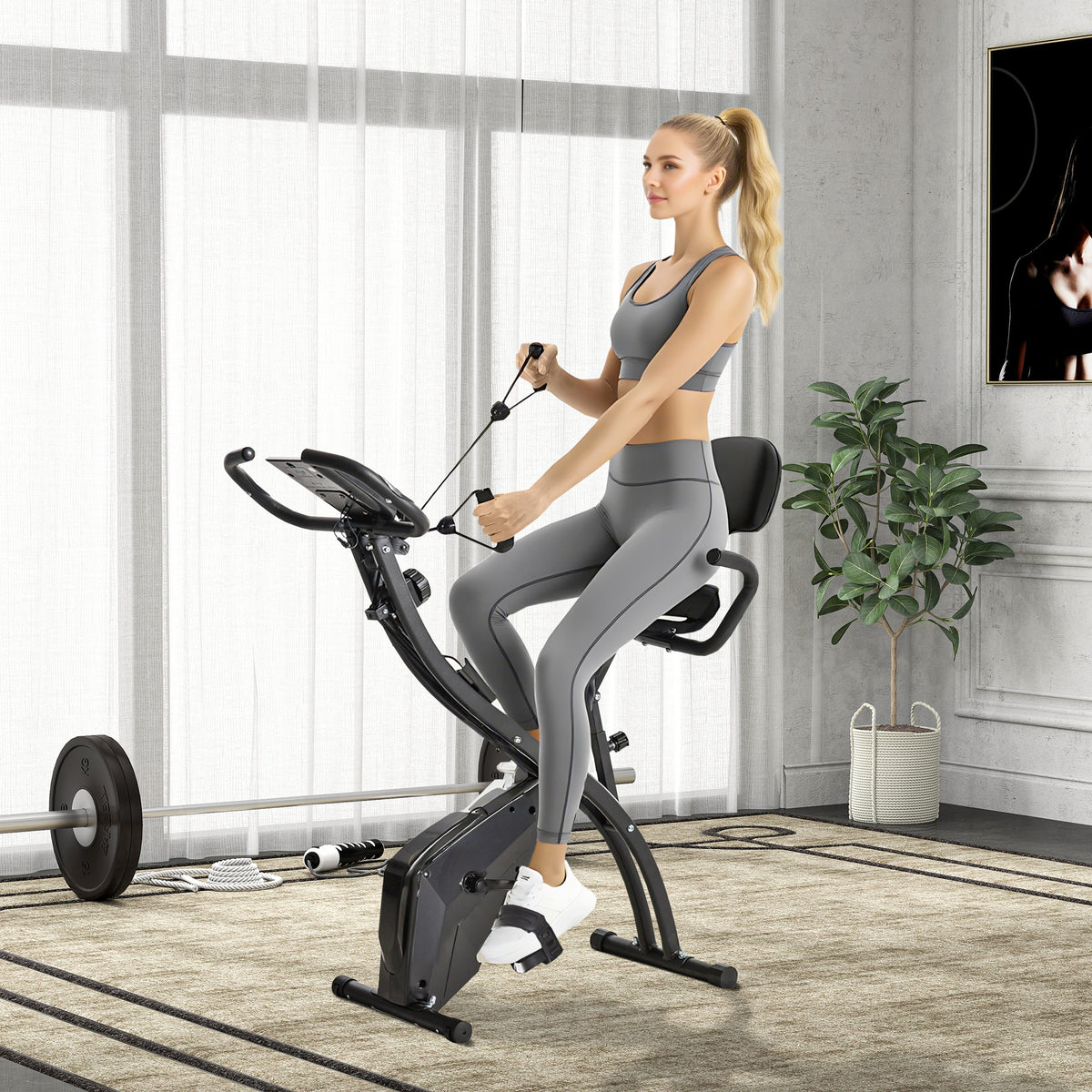 Soozier 3 in 1 Folding Exercise Bike, Foldable Stationary Bike with 8-Level Magnetic Resistance, Adjustable Seat