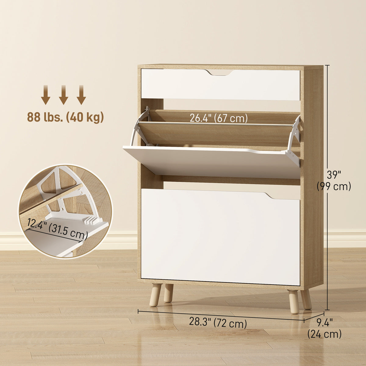 Narrow Shoe Cabinet for Entryway with 2 Flip Drawers, Top Drawer and Adjustable Shelves for 12 Pairs of – view 9