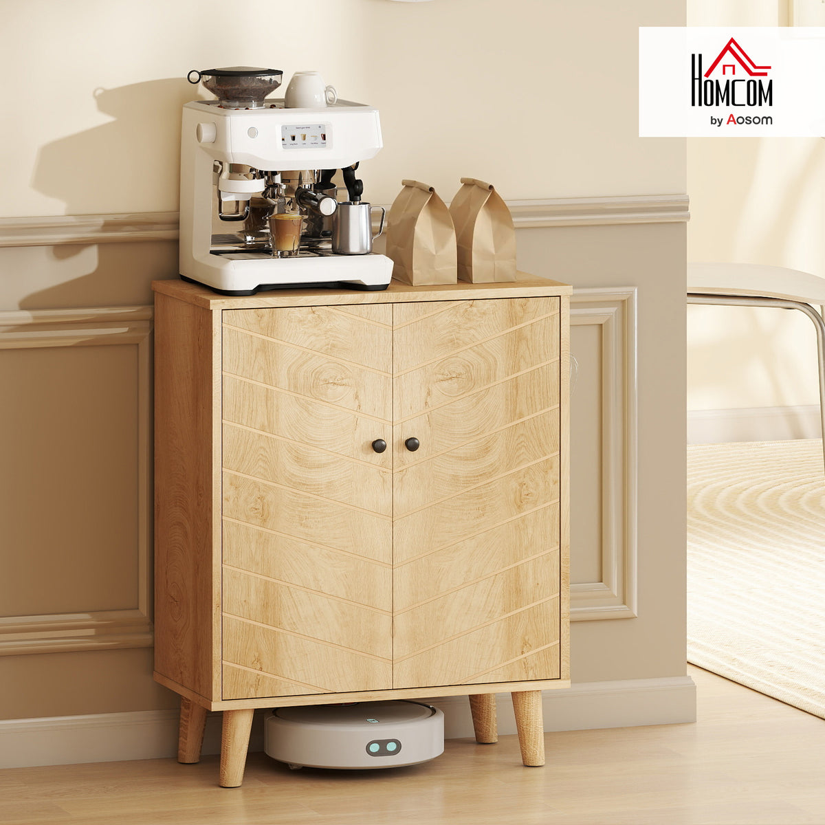 Storage Cabinet with Doors, Cupboard Organization with Shelf and Wood Legs, Storage Solution for Living Room, Bathroom