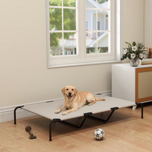Elevated Dog Bed, Outdoor Dog Cot, Raised Dog Bed for Large Dogs with Breathable Mesh, Beige – view 6