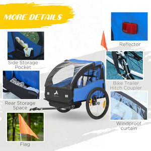 Aosom 2 Seat Bike Trailer for Kids, Baby Stroller with Storage Bag, 5 Point Harness, Bicycle Trailer with 20" Wheels