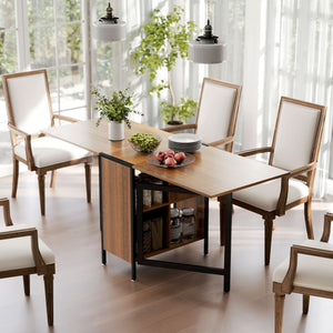 Multi-use Foldable Table with Hideaway Shelves, Drop Leaf Table for Kitchen, Dining, Study and Office, Brown