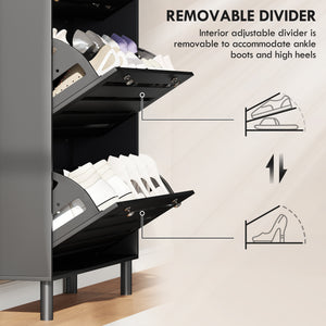 Narrow Shoe Storage Cabinet, 3 Flip Drawers, Adjustable Shelves, 18-24 Pairs Capacity, Black – view 5