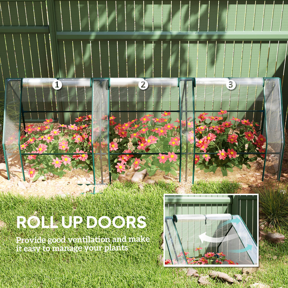 Portable Mini Greenhouse Tunnel Growing Tent Plants Flower Warm House w/ Zippered Roll-up Doors, Clear – view 11