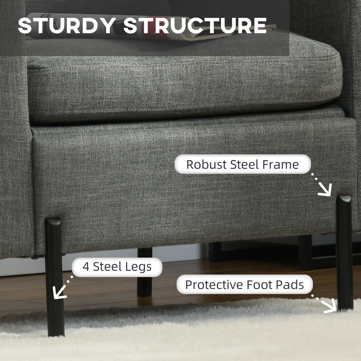 Accent Chair Modern Upholstered Armchair with Side Pockets and Cushion for Bedroom, Living Room, Beige – view 18
