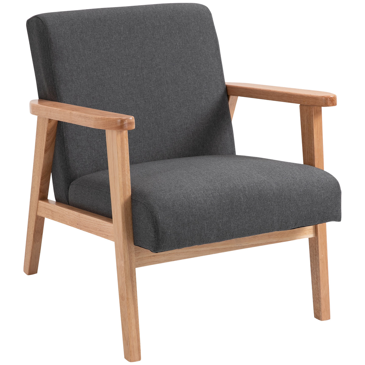 Mid-Century Modern Accent Chair Retro Fabric Armchair Wooden Arm Upholstered Lounge Chair for Living Room Floral
