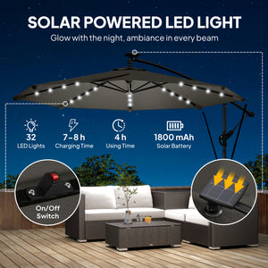 11.3 ft Cantilever Patio Umbrella with Light, Cover, Aluminium UPF50+ Offset Outdoor Umbrella Parasol – view 3