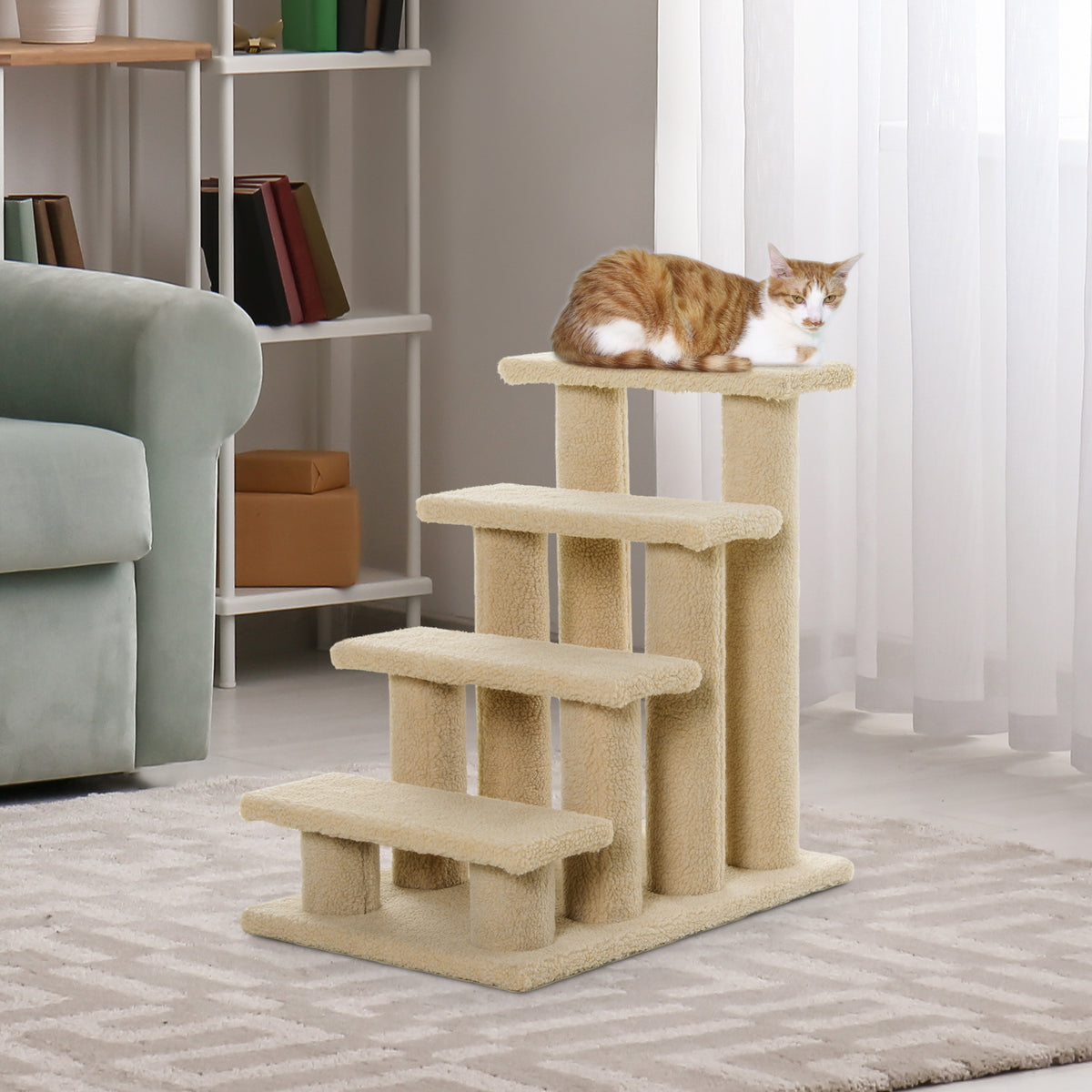 23.5" 4 Tier Pet Stairs Dog Cat Step Scratch Post Furniture, Cream White