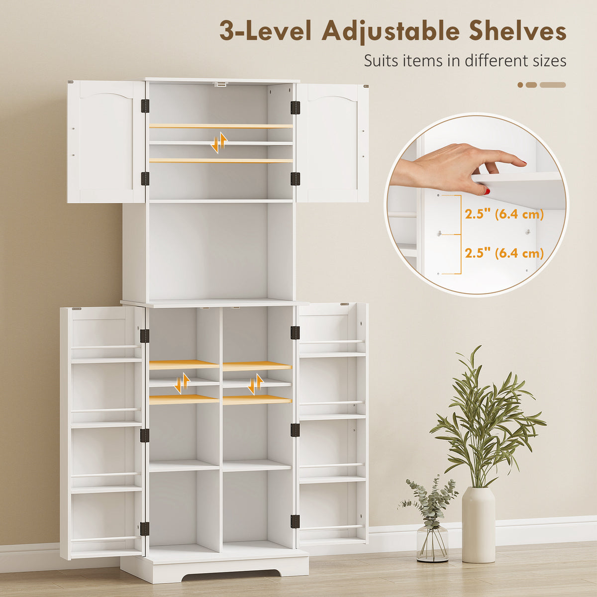 71.5" Tall Pantry Cabinet, Farmhouse Kitchen Storage Cabinet with Adjustable Shelves, 8 Door Spice Racks – view 11