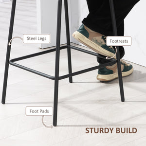 Bar Stools Set of 2, Upholstered Counter Height Bar Chairs, Kitchen Stools with Steel Legs