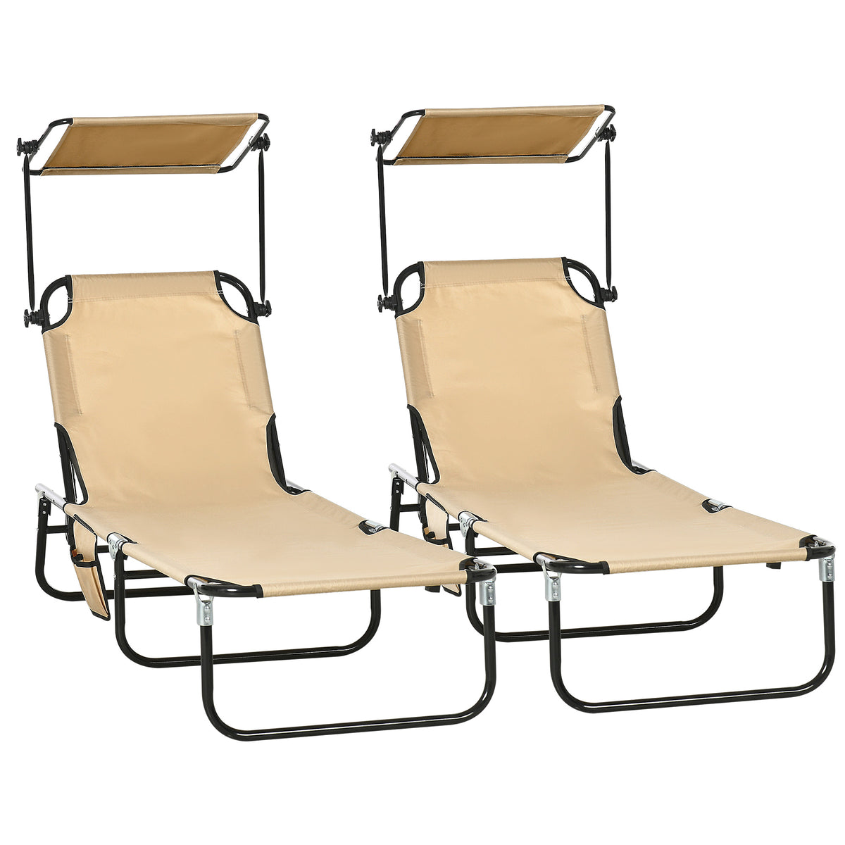 2 Piece Folding Outdoor Chaise Lounges, Pool Tanning Chairs with Reclining Back, Sunshade for Beach, Patio – view 15