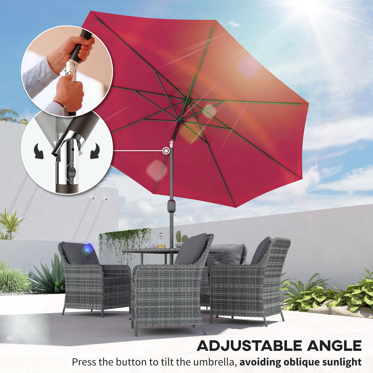 10' x 8' Round Market Umbrella, Patio Umbrella with Crank Handle and Tilt, Outdoor Parasol for Garden, Blue – view 52