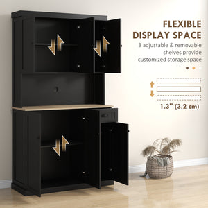 71" Kitchen Pantry Buffet with Hutch Storage Cabinet Microwave Oven Stand with Drawer, Black – view 5