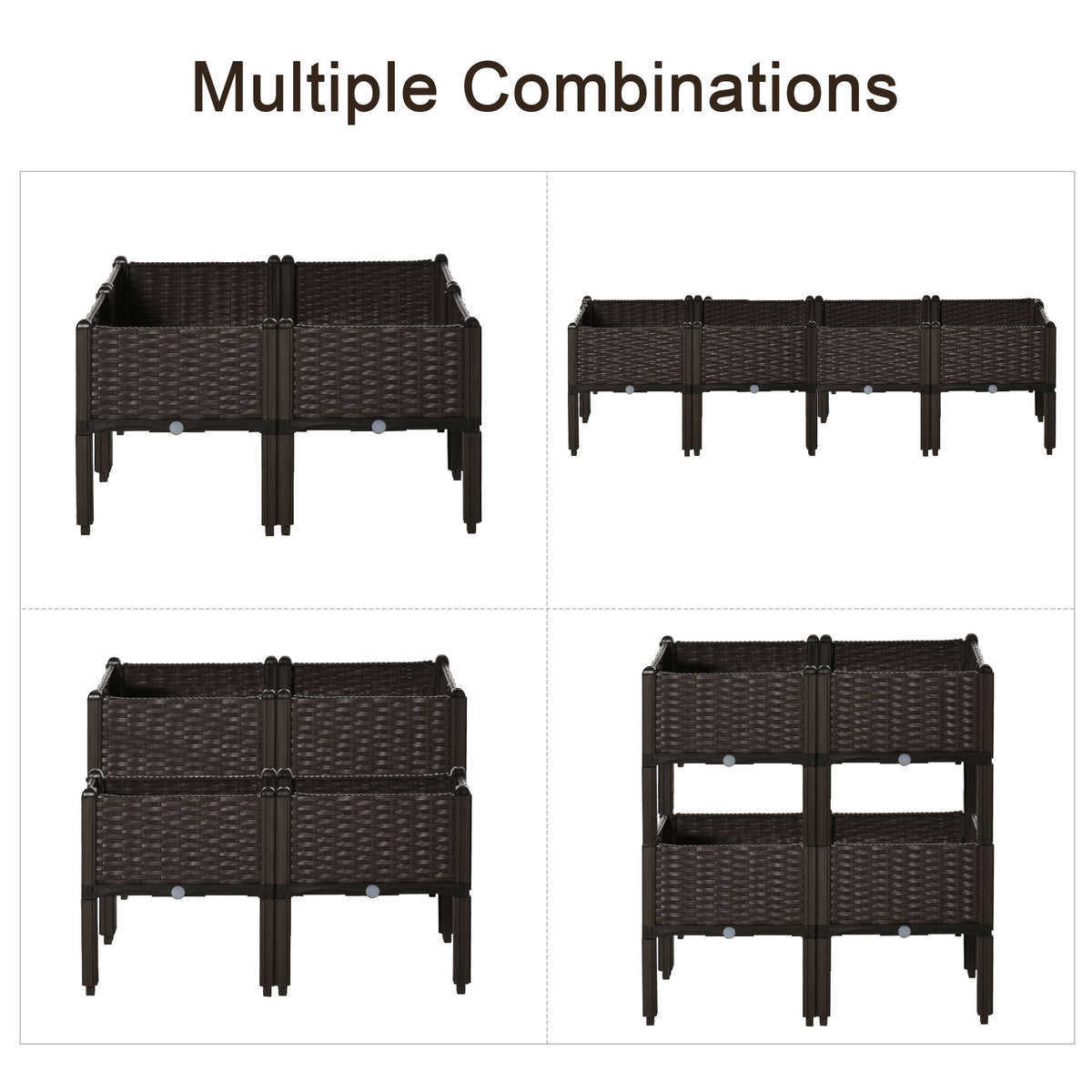 2-piece Raised Garden Bed PP Raised Flower Bed Plant Stand Stackable Vegetable Herb Grow Box