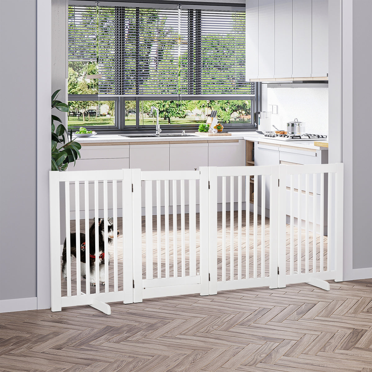 Free Standing Wooden Pet Gate Indoor Dog Barrier Foldable Step Over Doorway Fence Safety Gate with Open Door – view 8