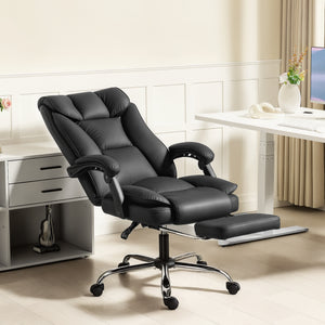 Executive Office Chair, Pet-Friendly Leather Ergonomic Desk Chair with Footrest, Swivel Recliner, Beige – view 14