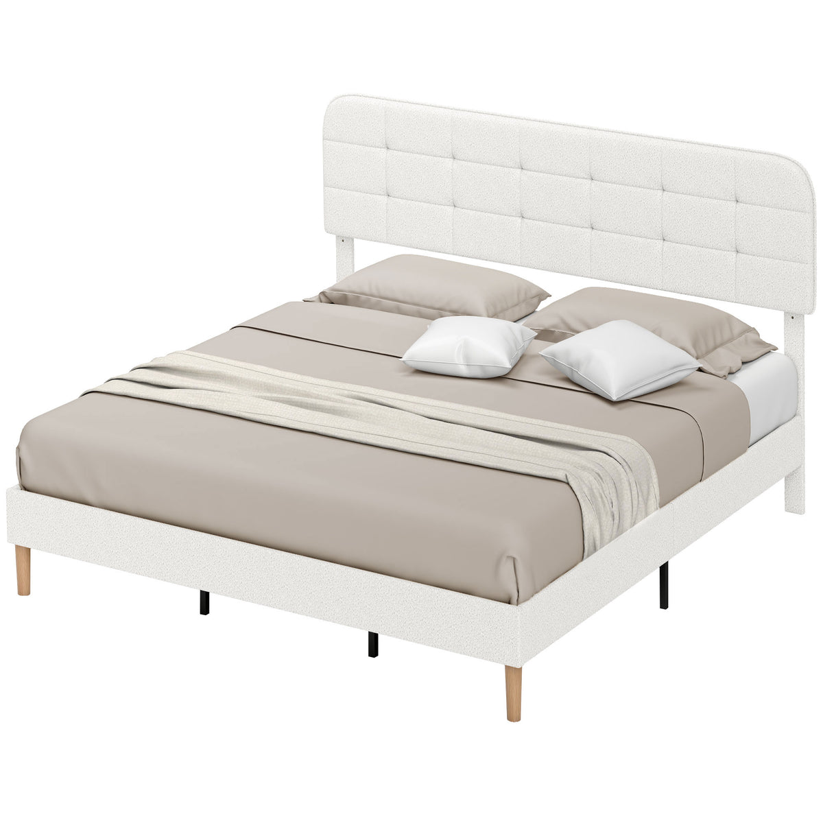 Queen Size Bed Frame with Adjustable Headboard Upholstered Platform Bed Frame with Wood Slat Support Noise – view 8