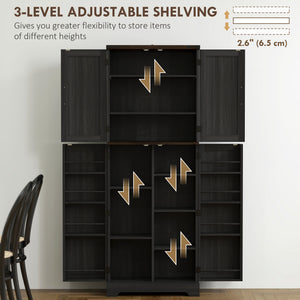 64" Tall Kitchen Pantry Cabinet with Spice Racks and Adjustable Shelves, Black Wood Grain