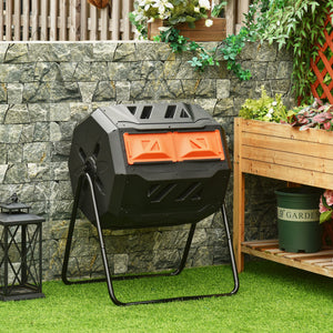 43 Gallon (160L) Tumbling Compost Bin Outdoor Dual Chamber 360° Rotating Composter with Sliding Doors – view 28