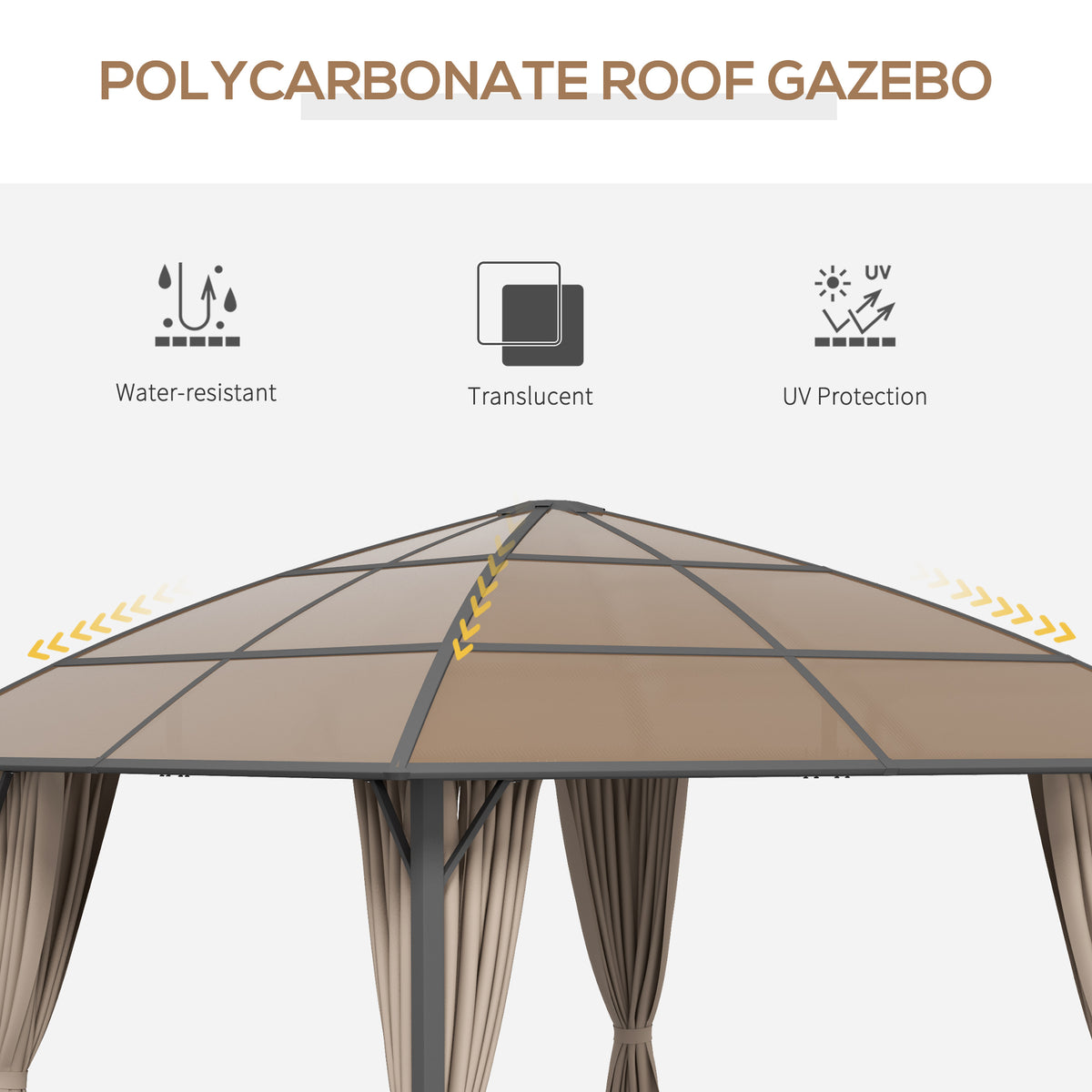 10' x 10' Outdoor Hardtop Gazebo Canopy with UV60+ Polycarbonate Roof, Steel Frame, Central Hook, Curtains – view 3