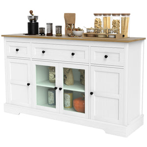Dining Room Sideboard Buffet Cabinet with Storage, Coffee Bar Cabinet with Glass Doors and Adjustable Shelves, Weathered Grey Oak