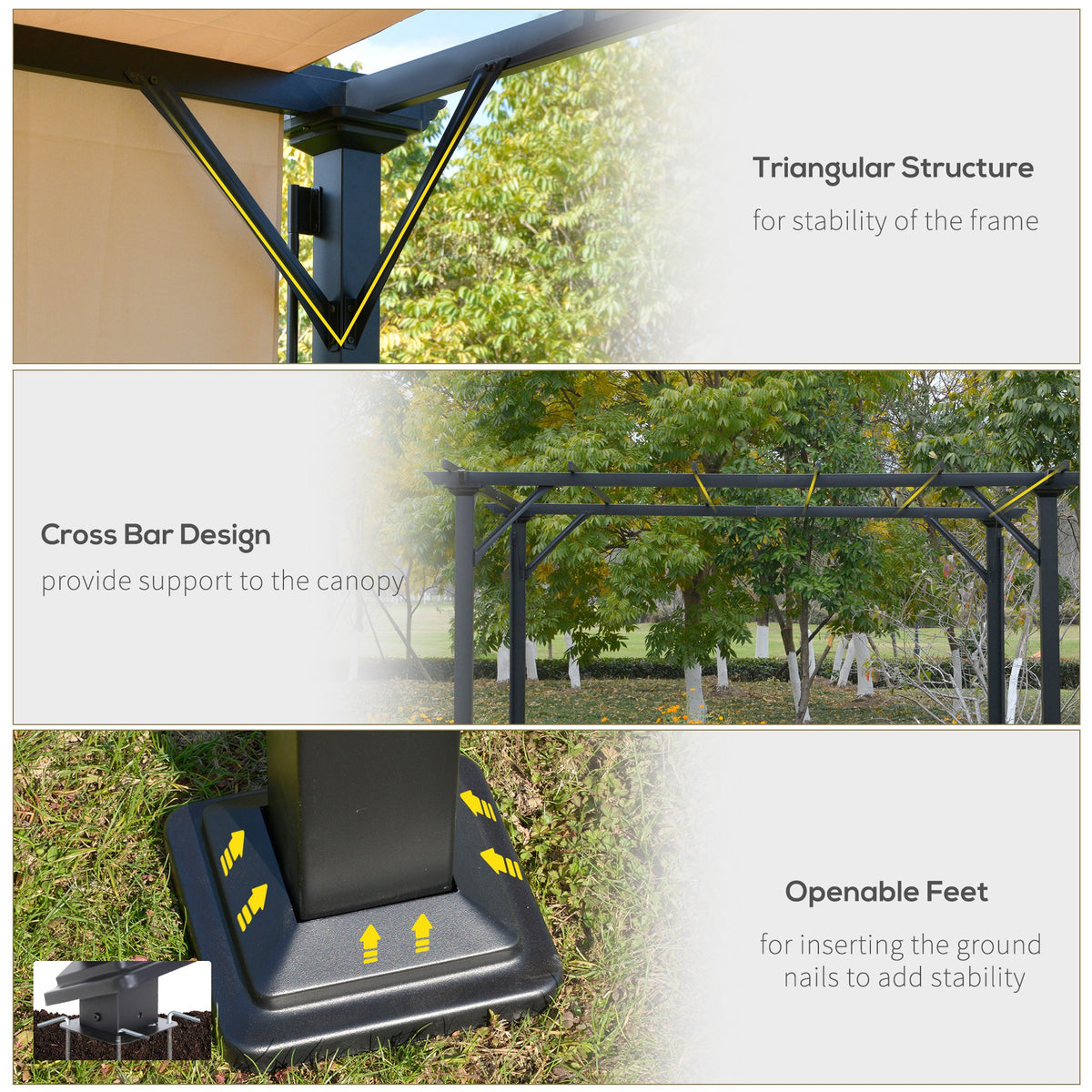 12' x 10' Outdoor Patio Gazebo Pergola with Retractable Canopy Roof, Steel Frame with Stakes – view 6