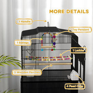 36" Bird Cage with Accessories, Handle, Mesh Cover, Tray, Black