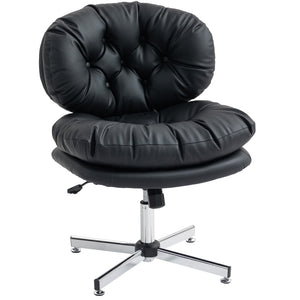 Computer Desk Chair, Armless Office Chair with Wide Padded Seat and Adjustable Height, Cream White – view 29